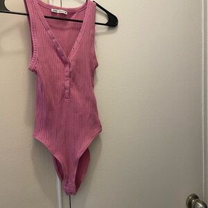 Pink Ribbed Bodysuit by Zara; Size S